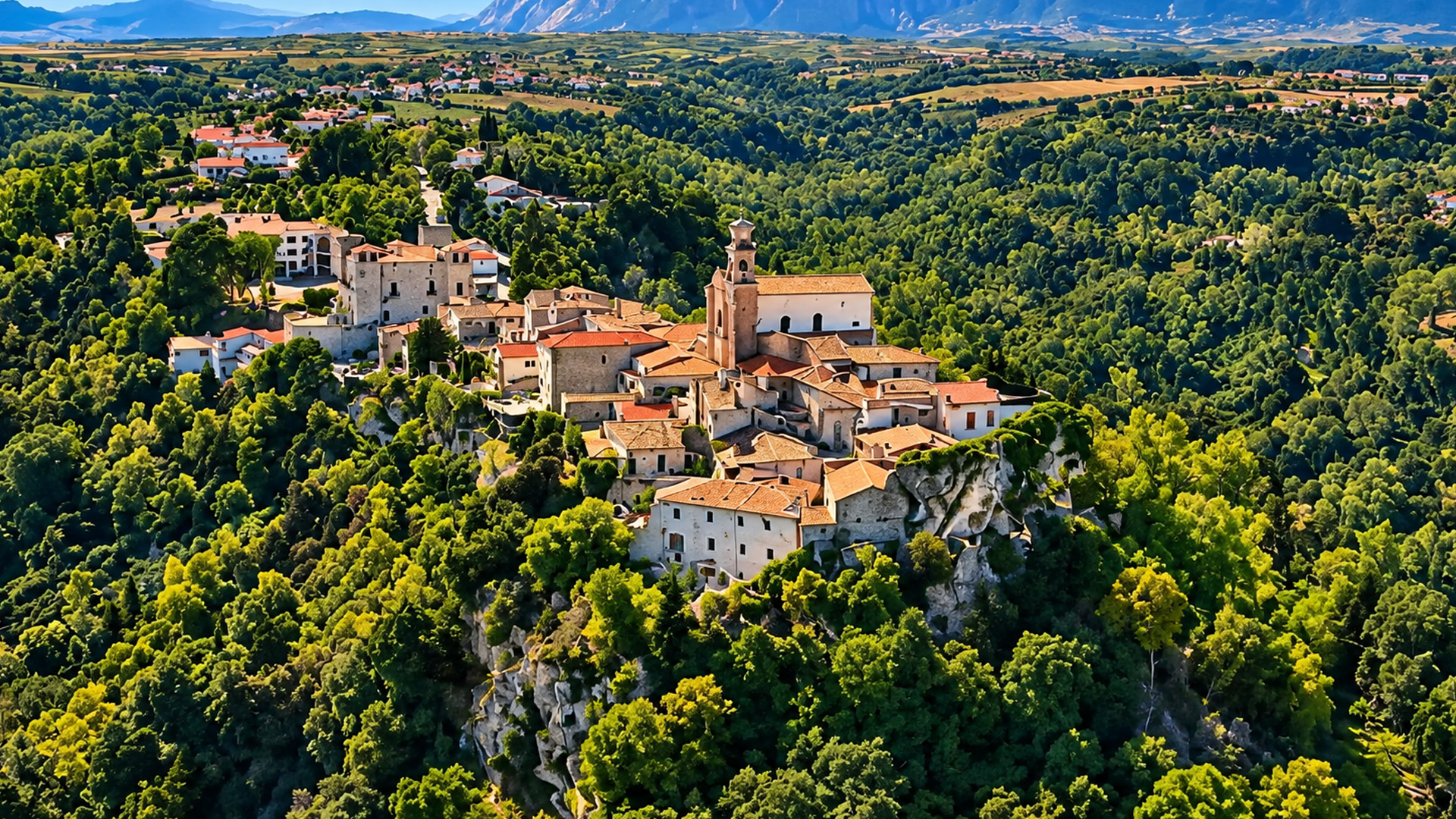 Crecchio surrounded by countryside and hills in Abruzzo