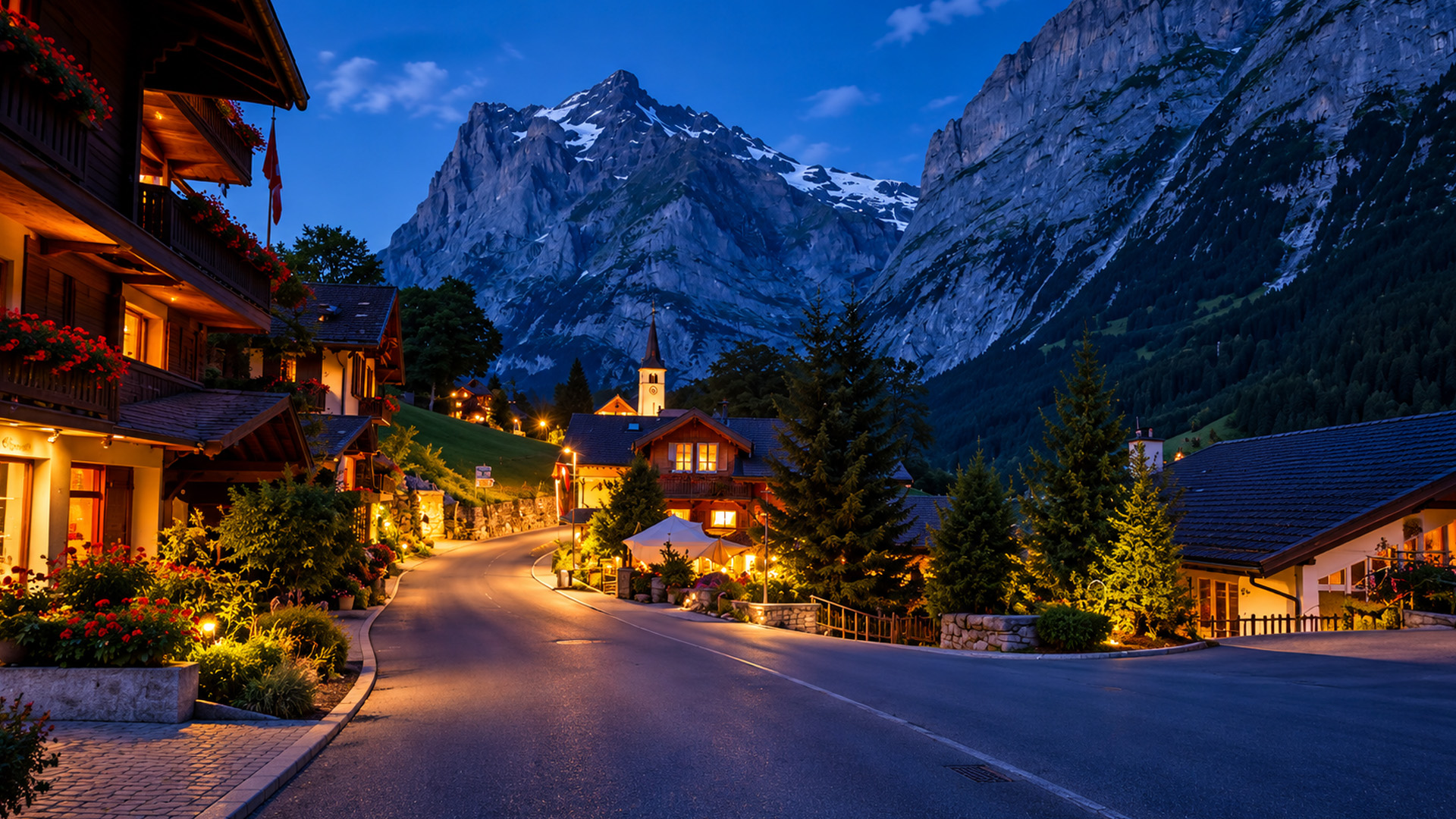 Grindelwald Switzerland beneath the Eiger at evening (4K)