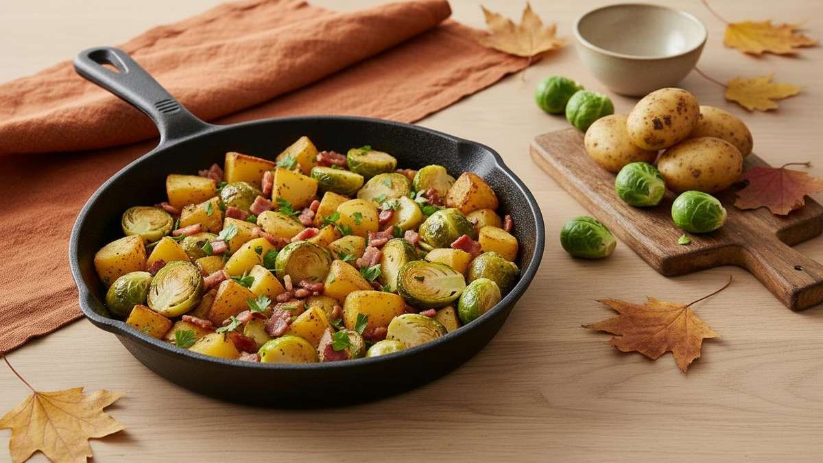 Goldbraun aus der Pfanne: Rosenkohl mit Kartoffeln und Speck – ideal ...