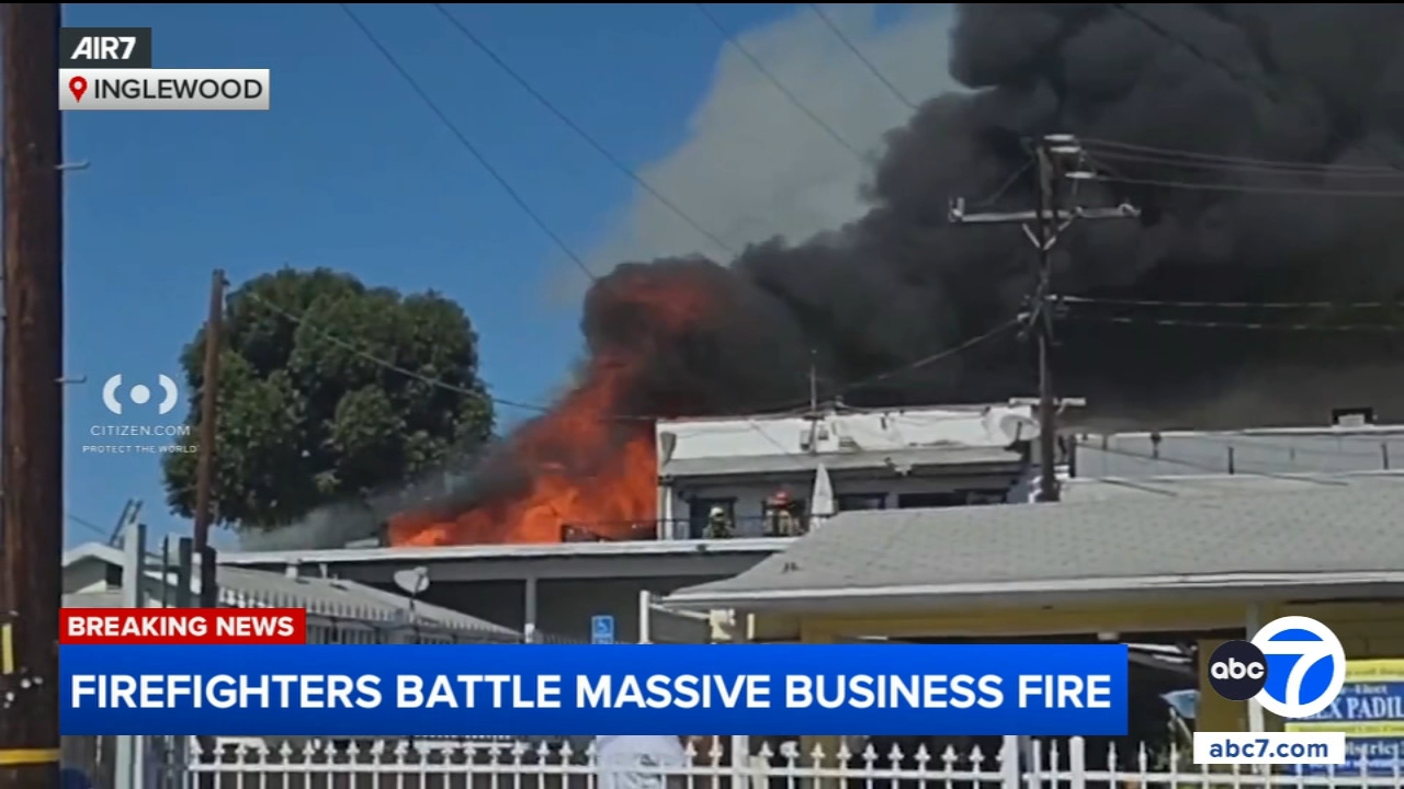Flames rip through Inglewood strip mall, causing roof to collapse at 2 ...