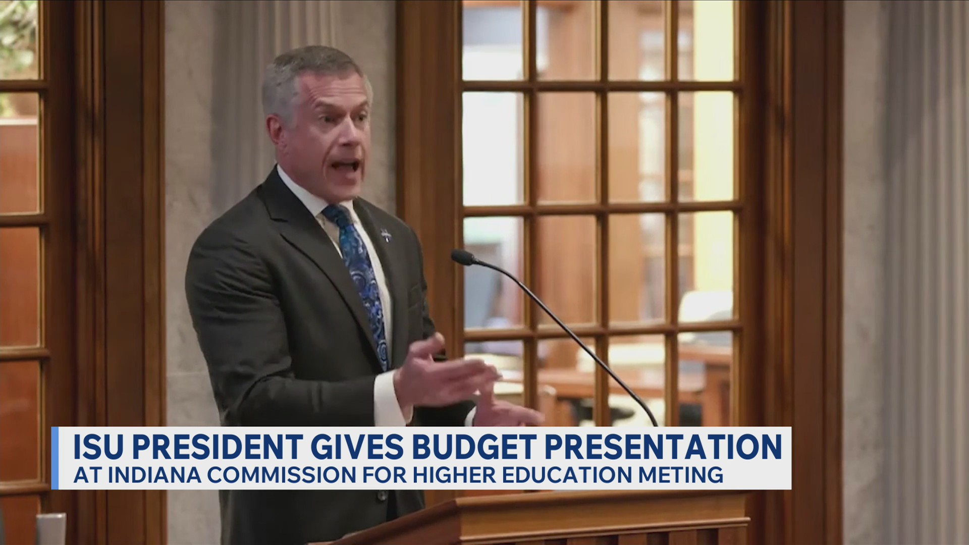ISU president gives budget presentation during Indiana Commission for ...