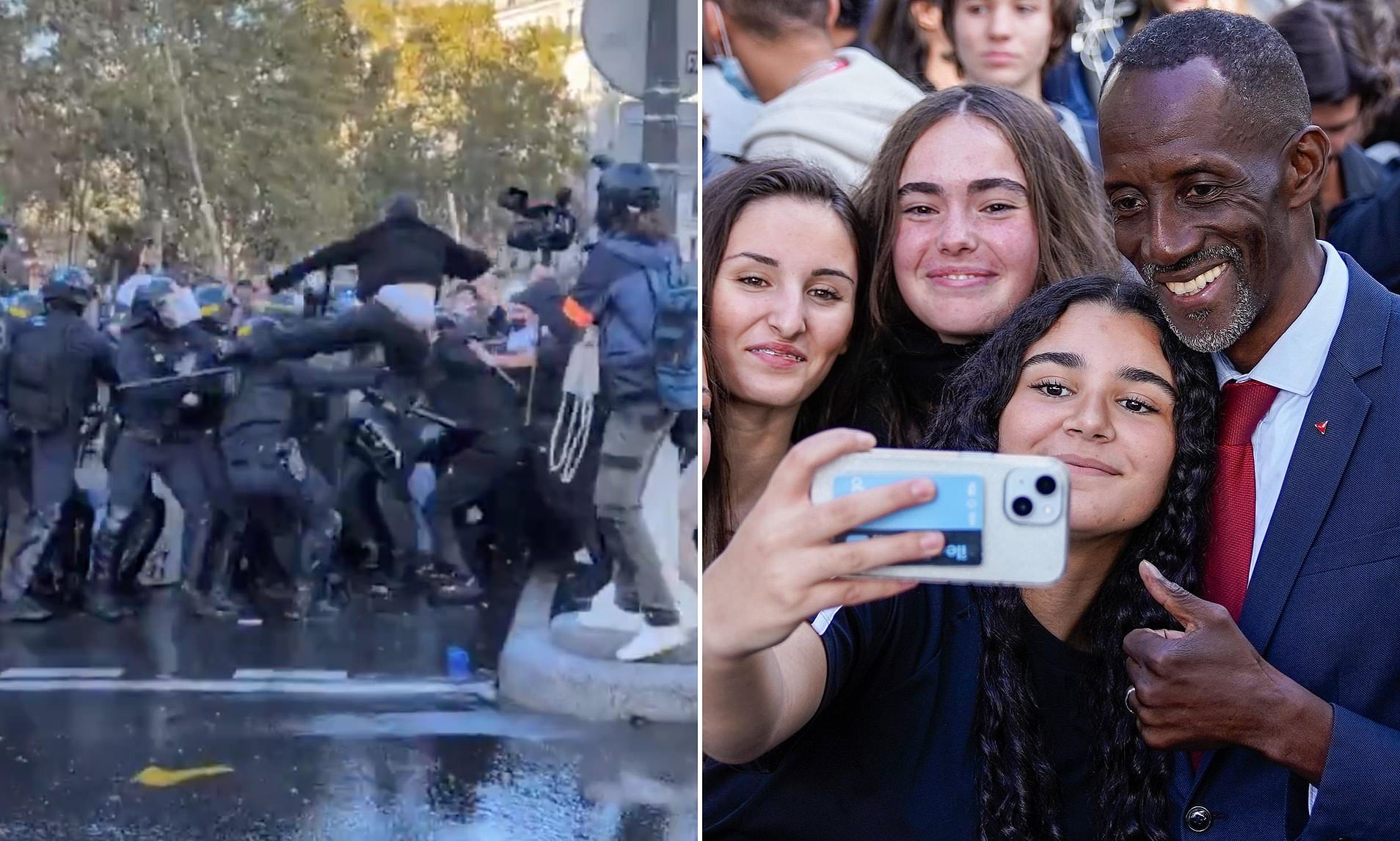 Moment French police clash with students as far-left mayor at forefront ...
