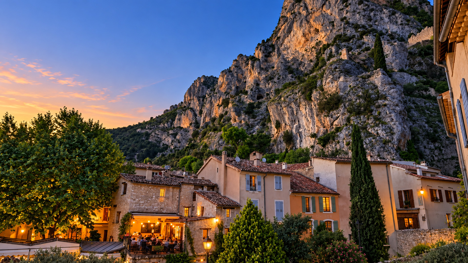Moustiers-Sainte-Marie France charming sunset walk (4K)