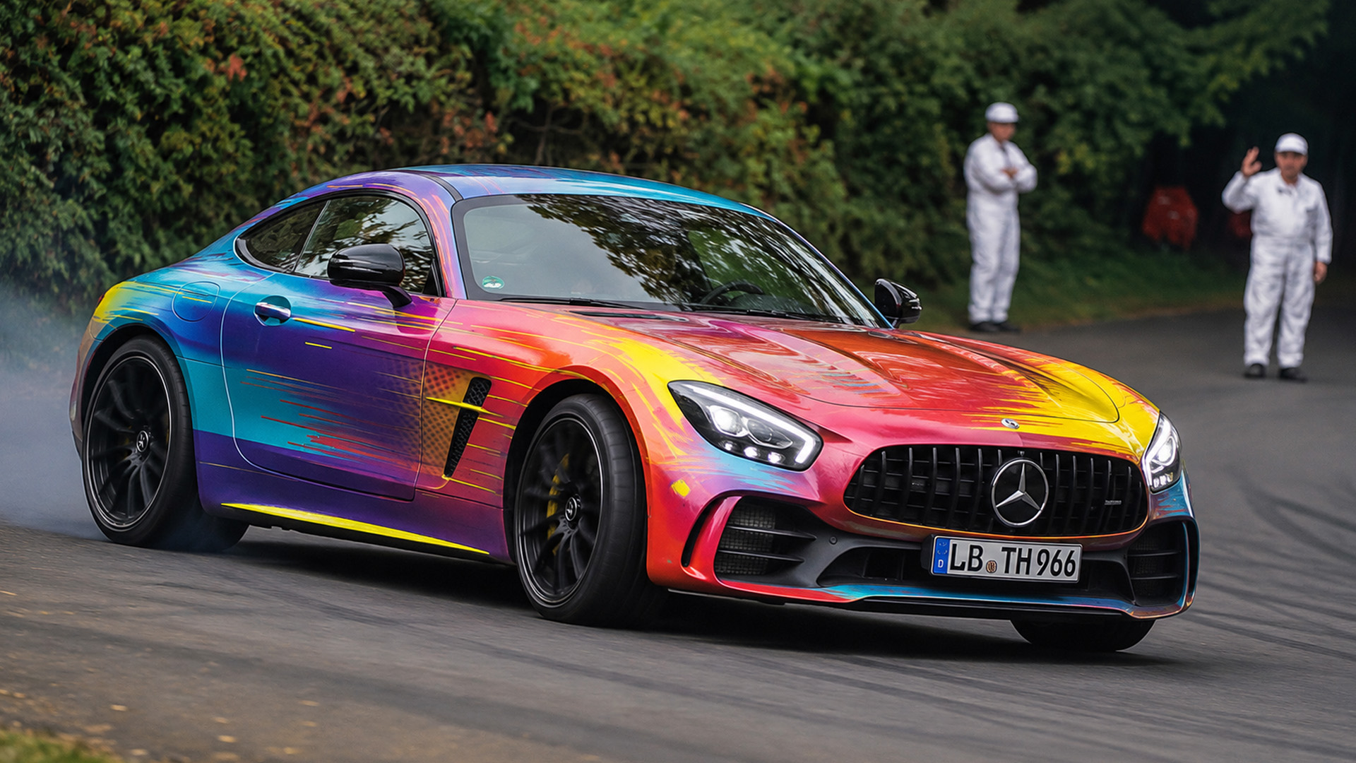 Mick Schumacher accelerates the Mercedes AMG GT on track