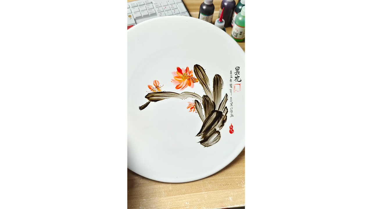 Painting vibrant orange flowers with ink creating elegant botanical ...