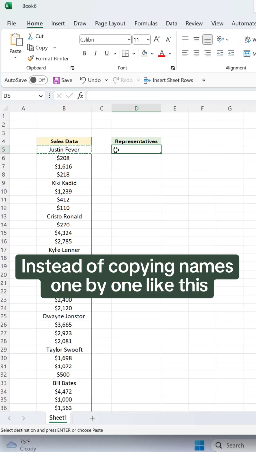 Copying text from an Excel column