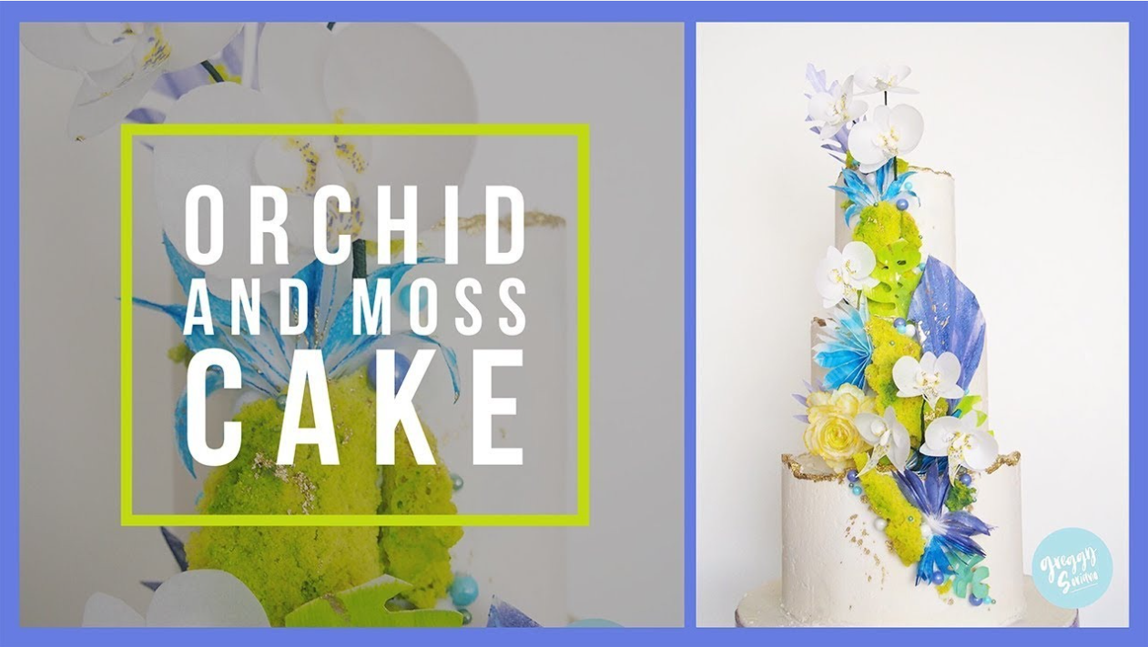 Beautiful orchid and moss cake decorating tutorial