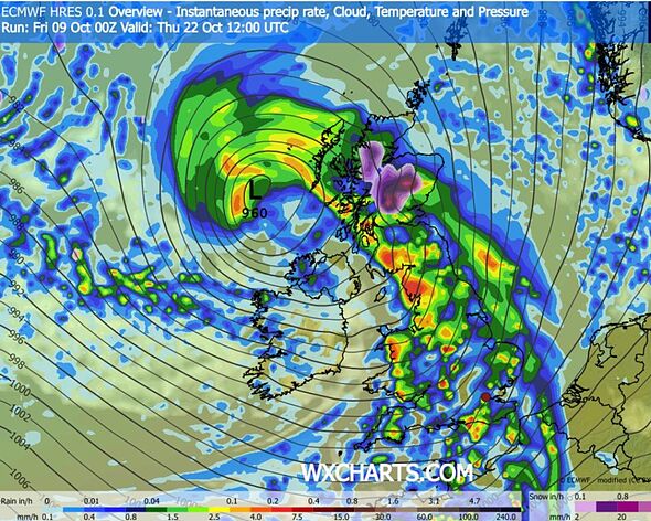 UK weather maps show exact date snow hits as 66 counties drenched by ...