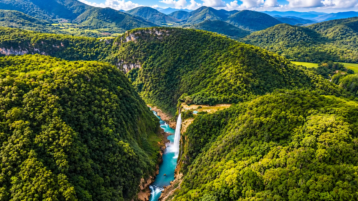 Secret river valley surrounded by endless forest