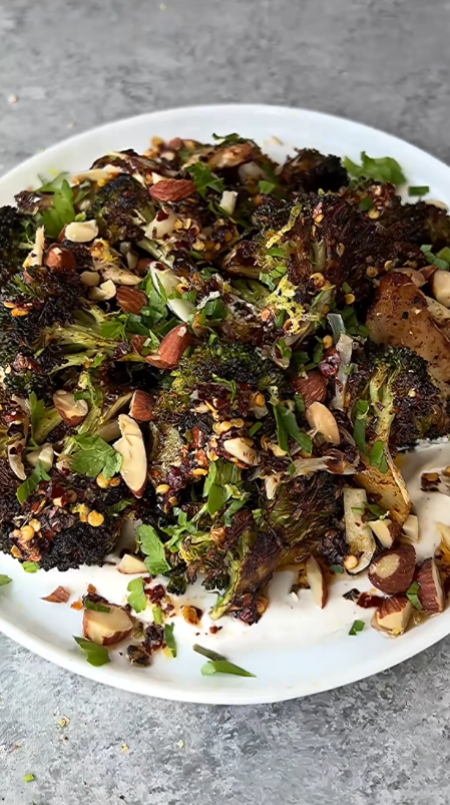 Crispy roasted broccoli with garlic chili oil