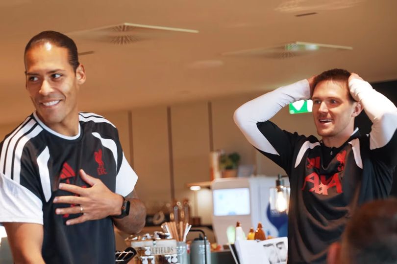 Virgil van Dijk and Freddie Woodman at Liverpool's training ground