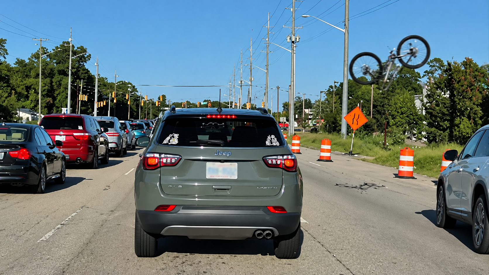 Cyclist tried crossing the street - seconds later the bike was sent flying