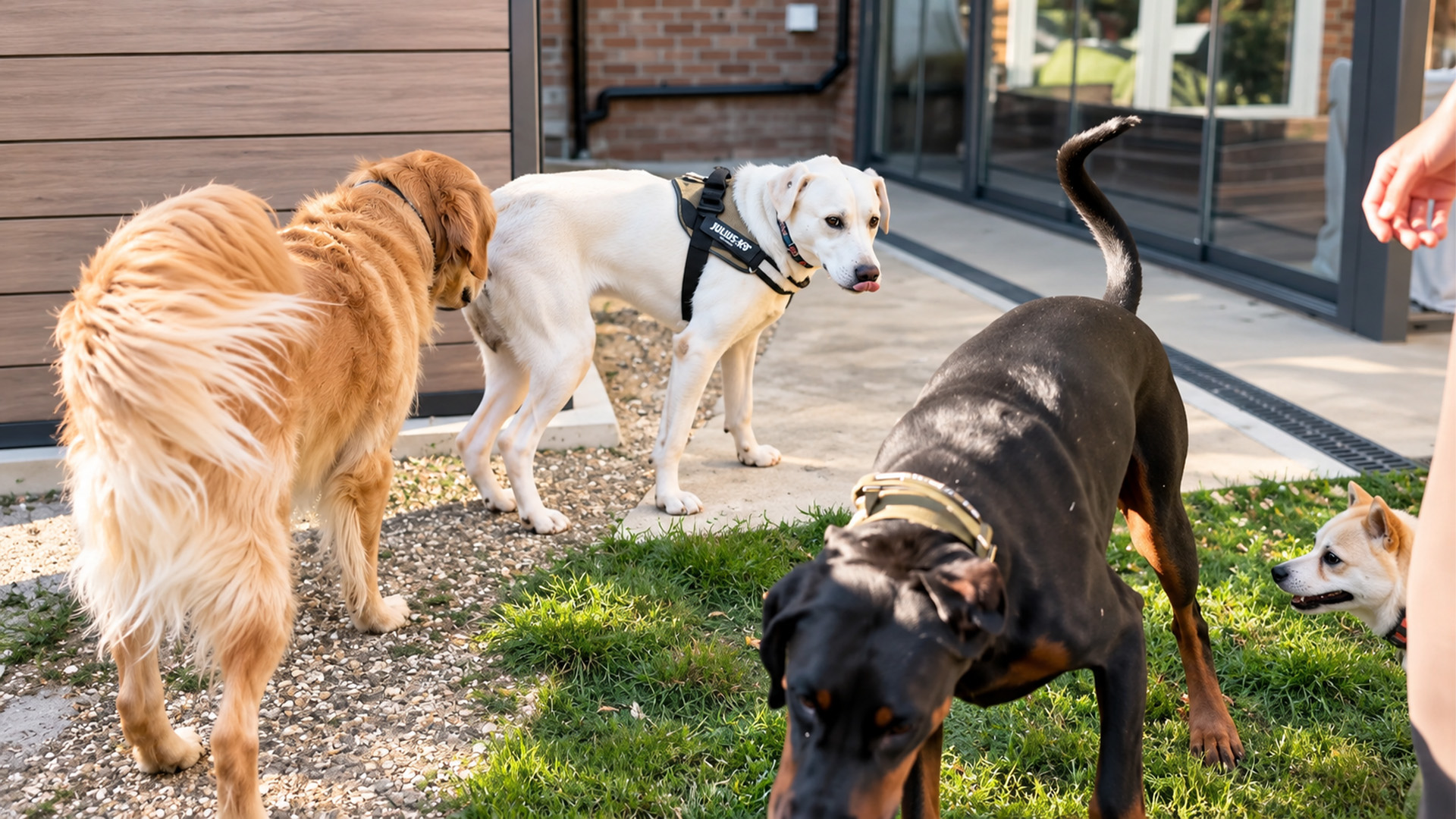 Golden retriever meets the saddest rescue pack