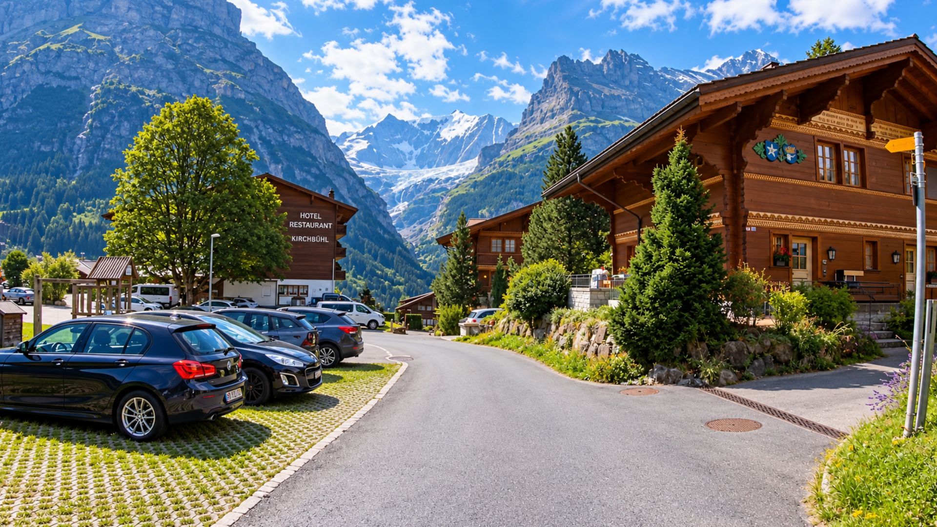 Alpine chalets and mountain roads on the way to Interlaken (4K)
