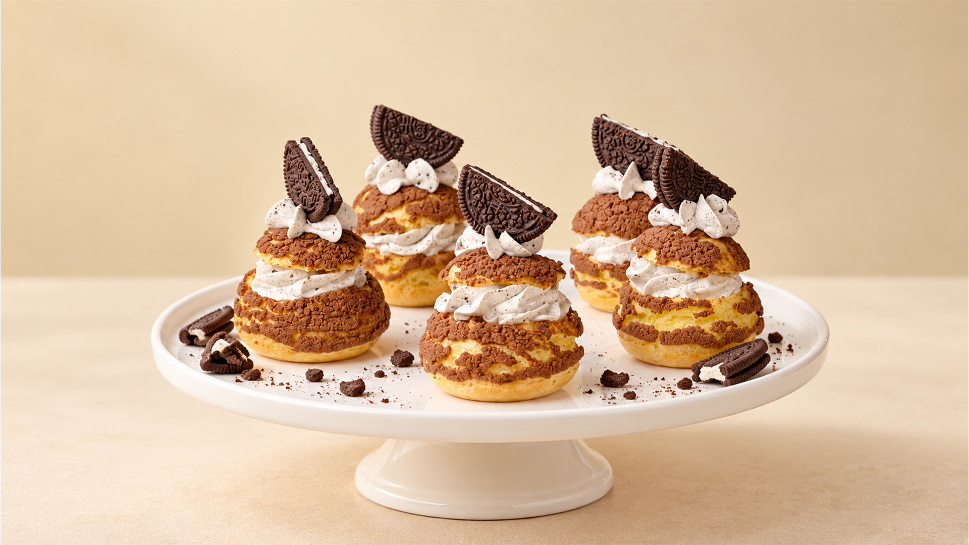 Cookies and cream mini choux cakes