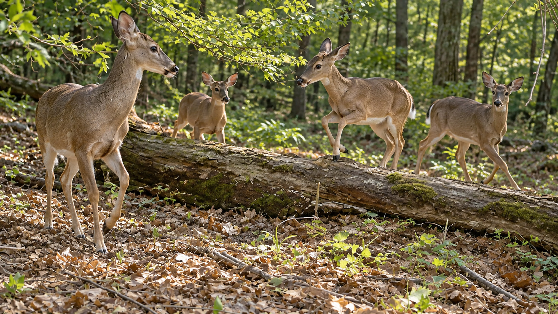 A fallen tree revealed how this deer group moves through the forest
