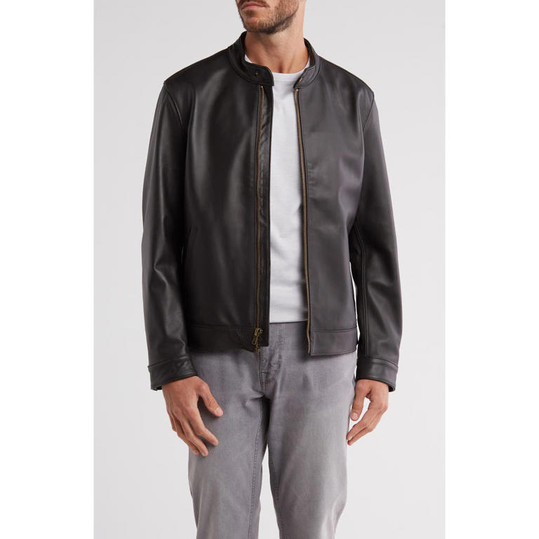 Frye's thick leather cafe racer jacket is now nearly 50% off at ...