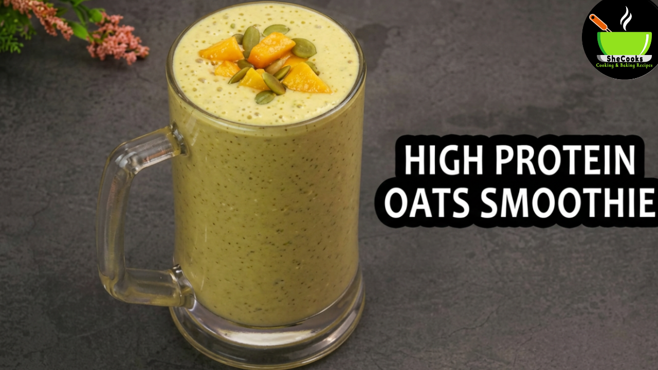 High protein mango smoothie with oats and Greek yogurt