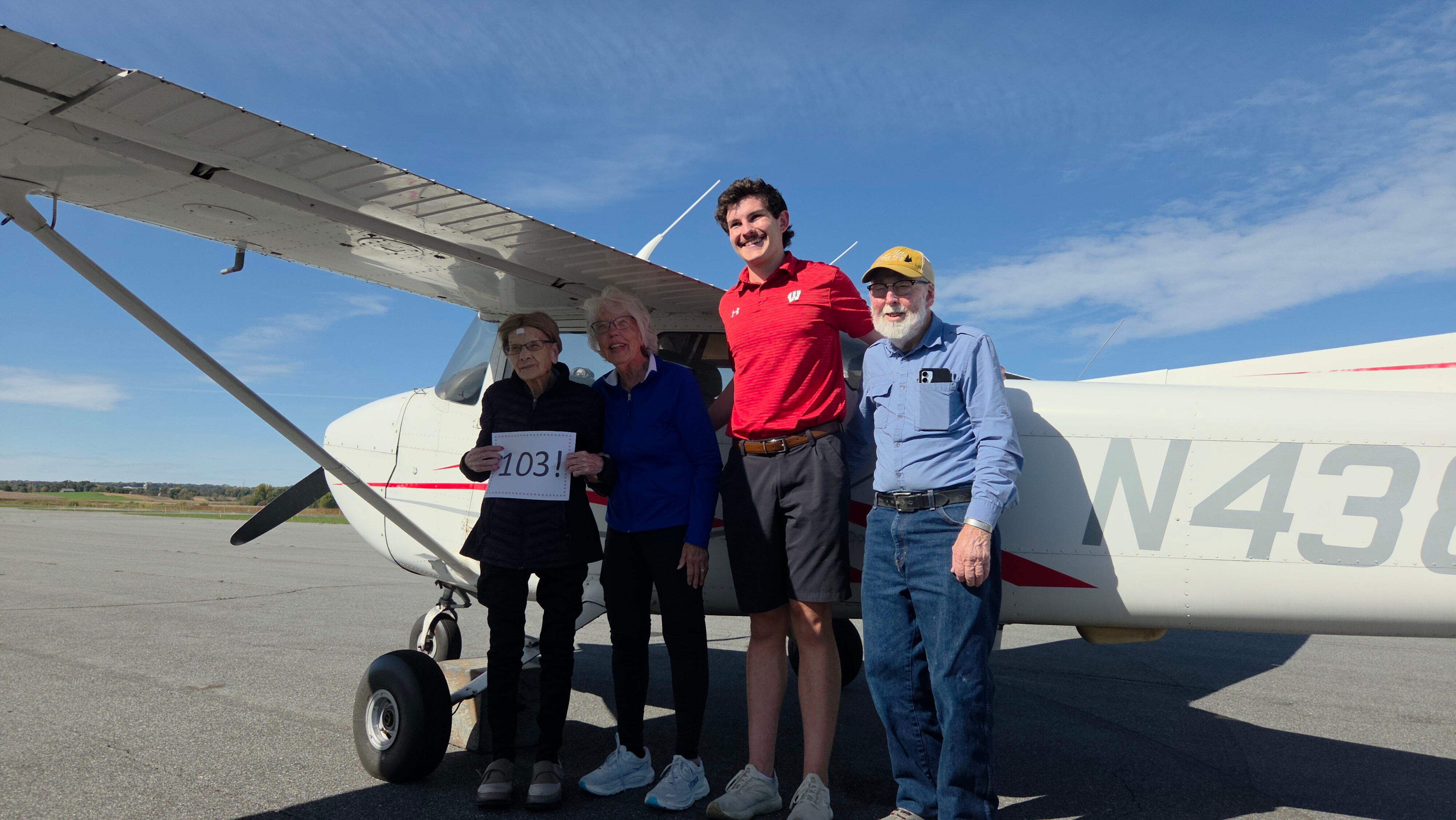 Cobb native Nahldean Knebel celebrates 103rd birthday in the skies