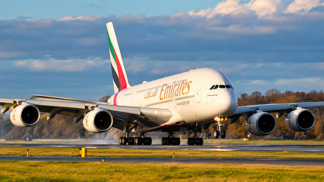 Emirates A380 cloud-break landing caught on camera