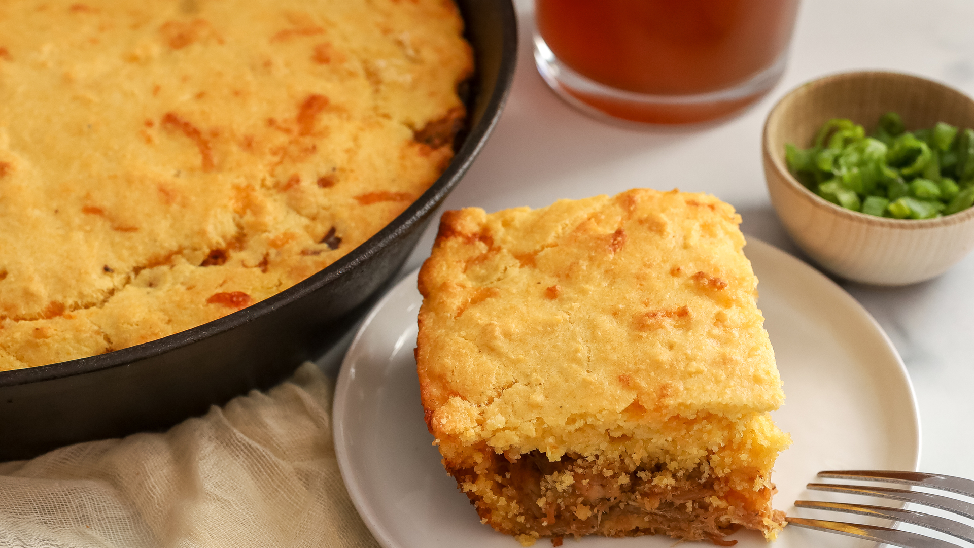 Barbecue pork-stuffed cornbread recipe
