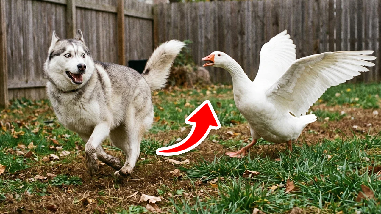 Watch what happens when a dog attacks a goose – it instantly regrets it