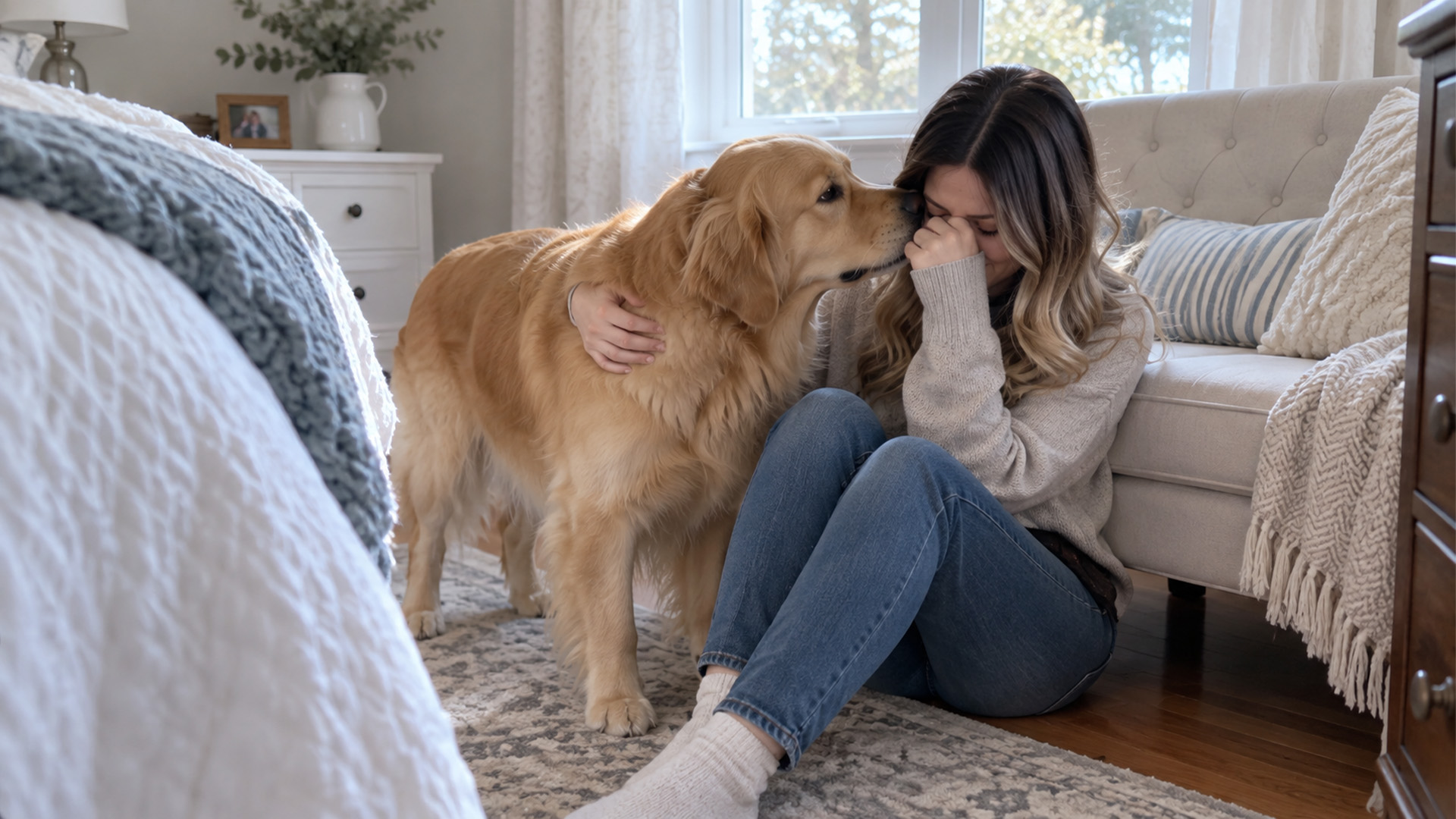 Golden retriever has the sweetest reaction