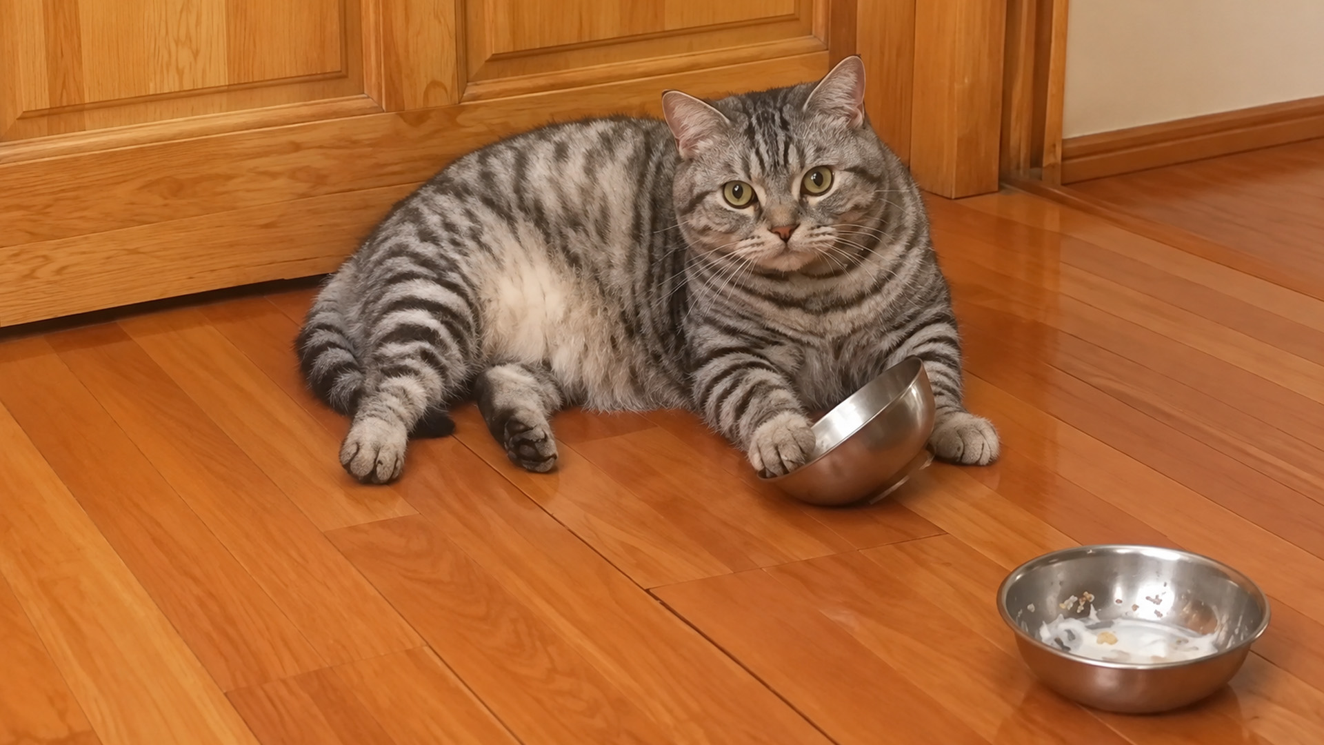 Cat seems determined to keep this bowl