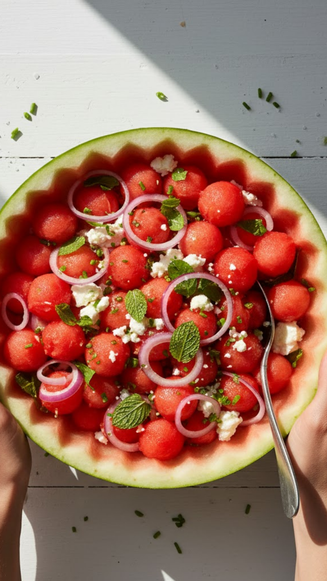 A pretty & refreshing watermelon salad, the perfect summer treat