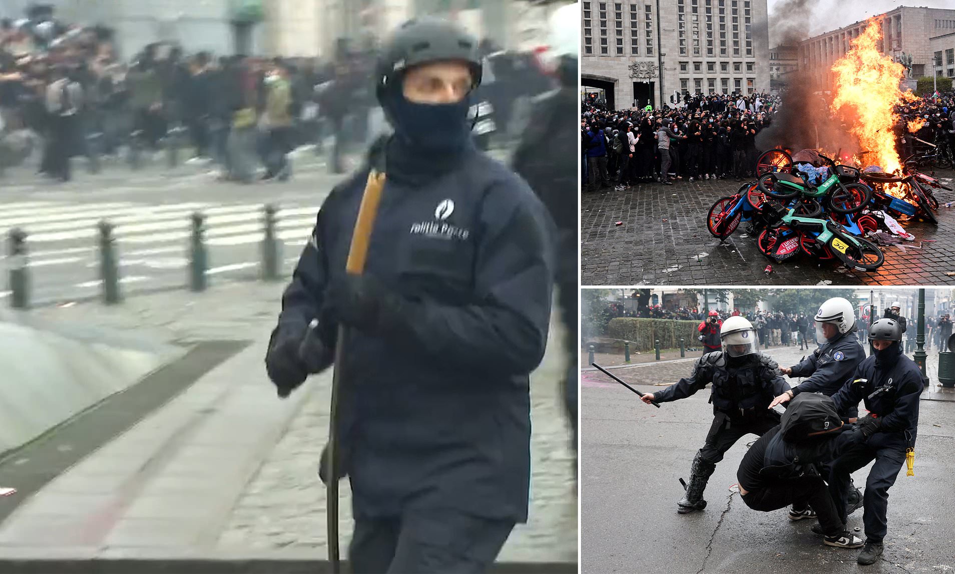 Student riots spread to Belgium as hundreds of hooded protesters clash ...