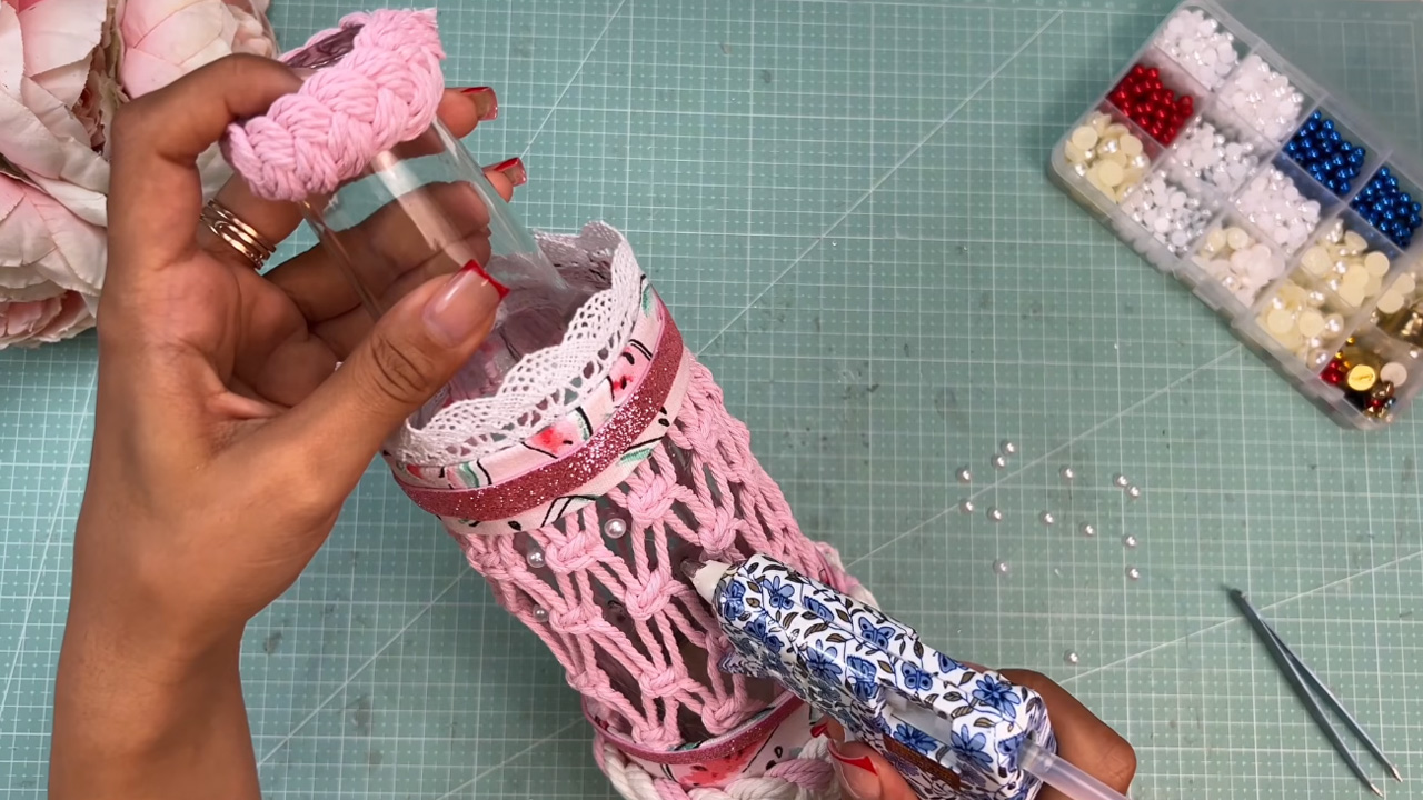 Creative DIY home decor using glass bottle and macrame cord
