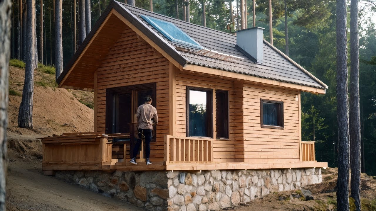 Solo off grid log cabin build in the woods | Step-by-step forest retreat