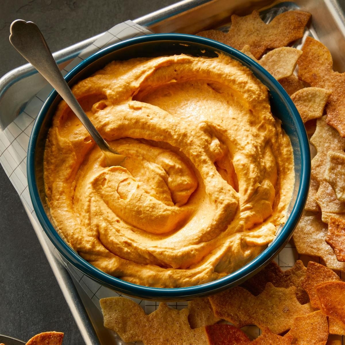 Cinnamon tortilla chips with pumpkin fluff