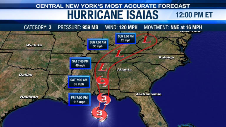 When will rain from Isaias impact Central New York?