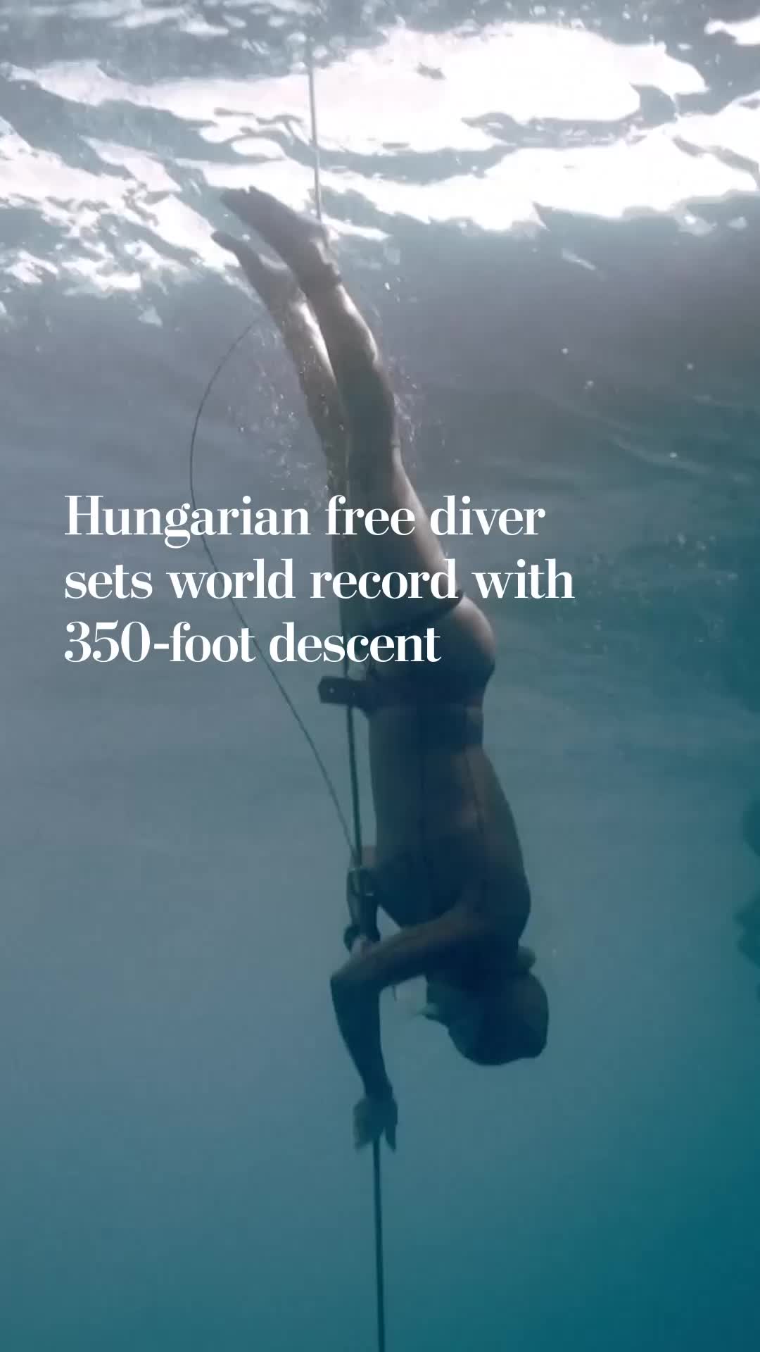 Hungarian free diver sets world record with 350-foot descent