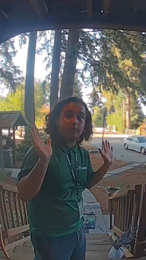 Young worker asks stranger for a turn on hand swing