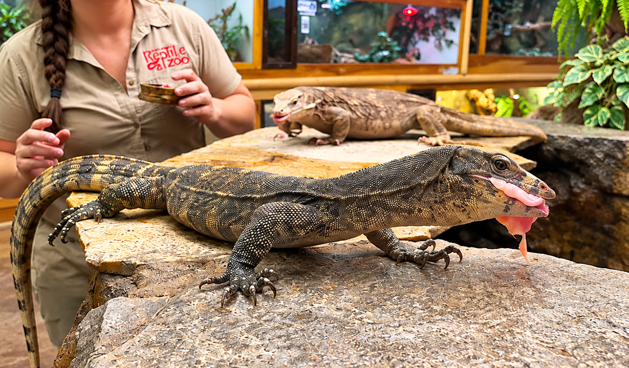 Rare albino water monitor lizard looks completely different