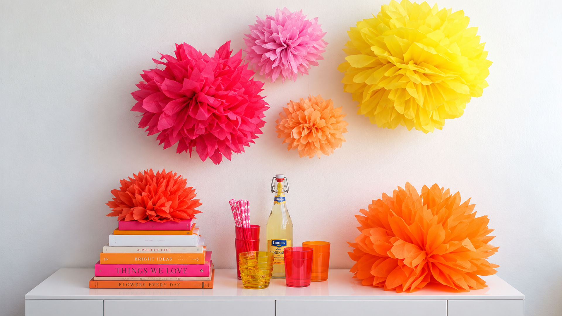 DIY tissue paper pom poms and flower tutorial