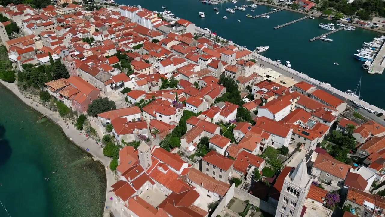Old Town of Rab, Croatia: Drone views of medieval architecture and ...