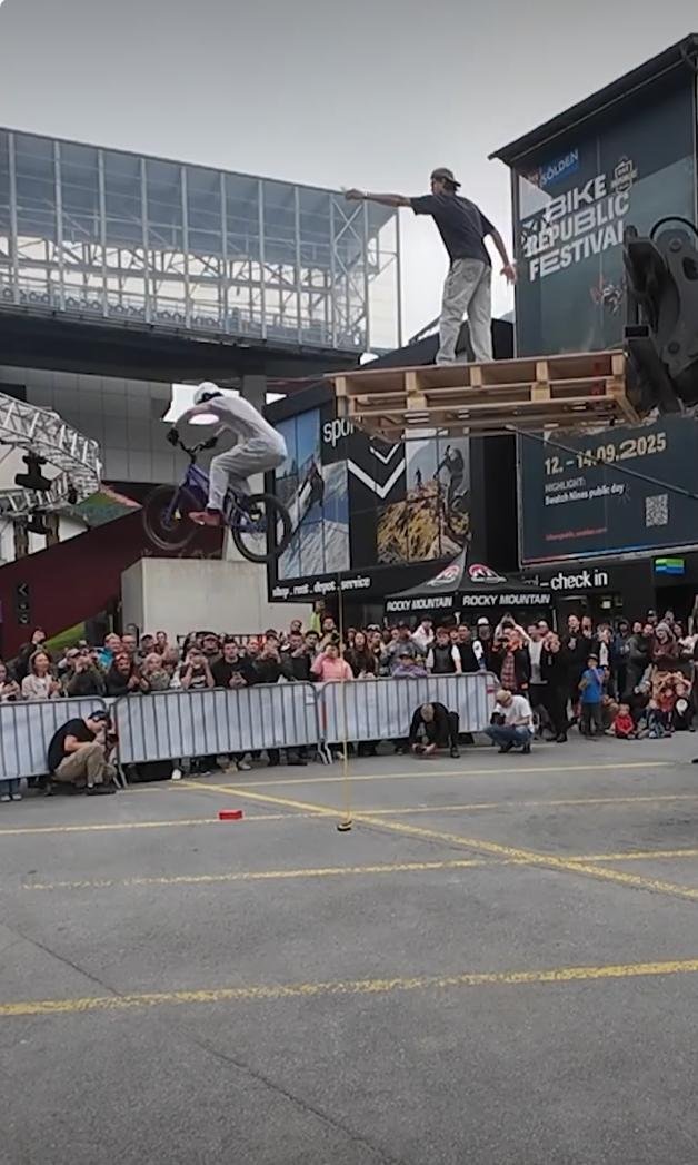 Watch: Mountain biker takes 12.46-foot vertical drop onto a small target
