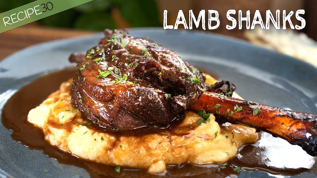 Braised lamb shanks with roasted garlic