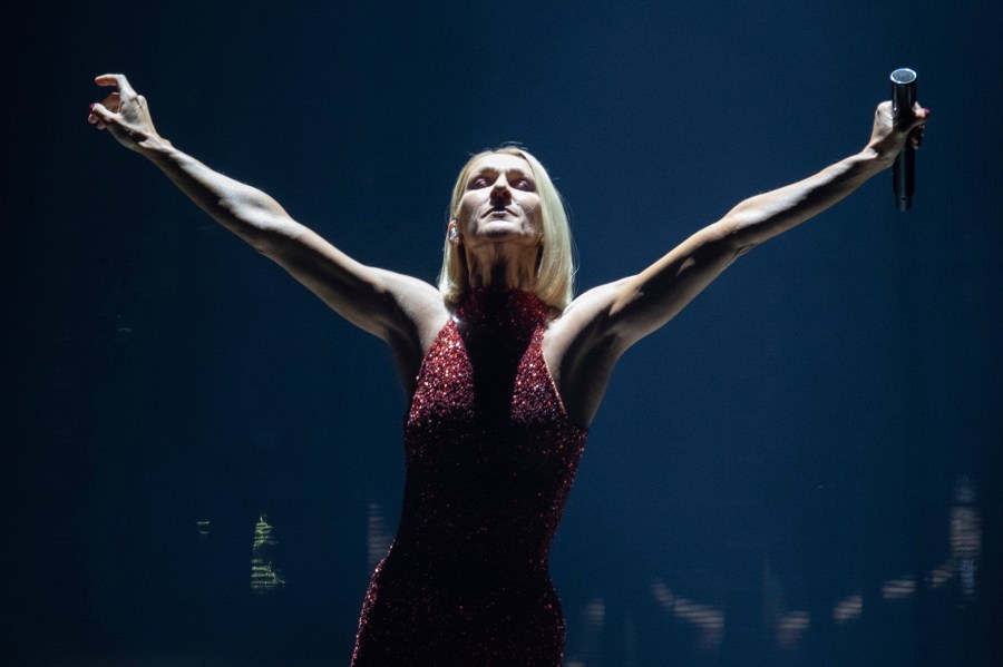 Celine Dion falls on stage at Paris concert, recovers quickly