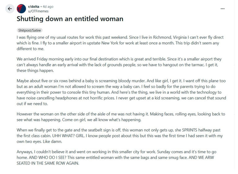 Passenger sees 'entitled woman' on flight, days later things take a turn