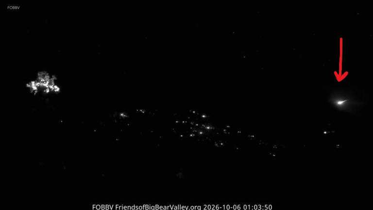 Meteor flashes across the sky over Big Bear bald eagle nest