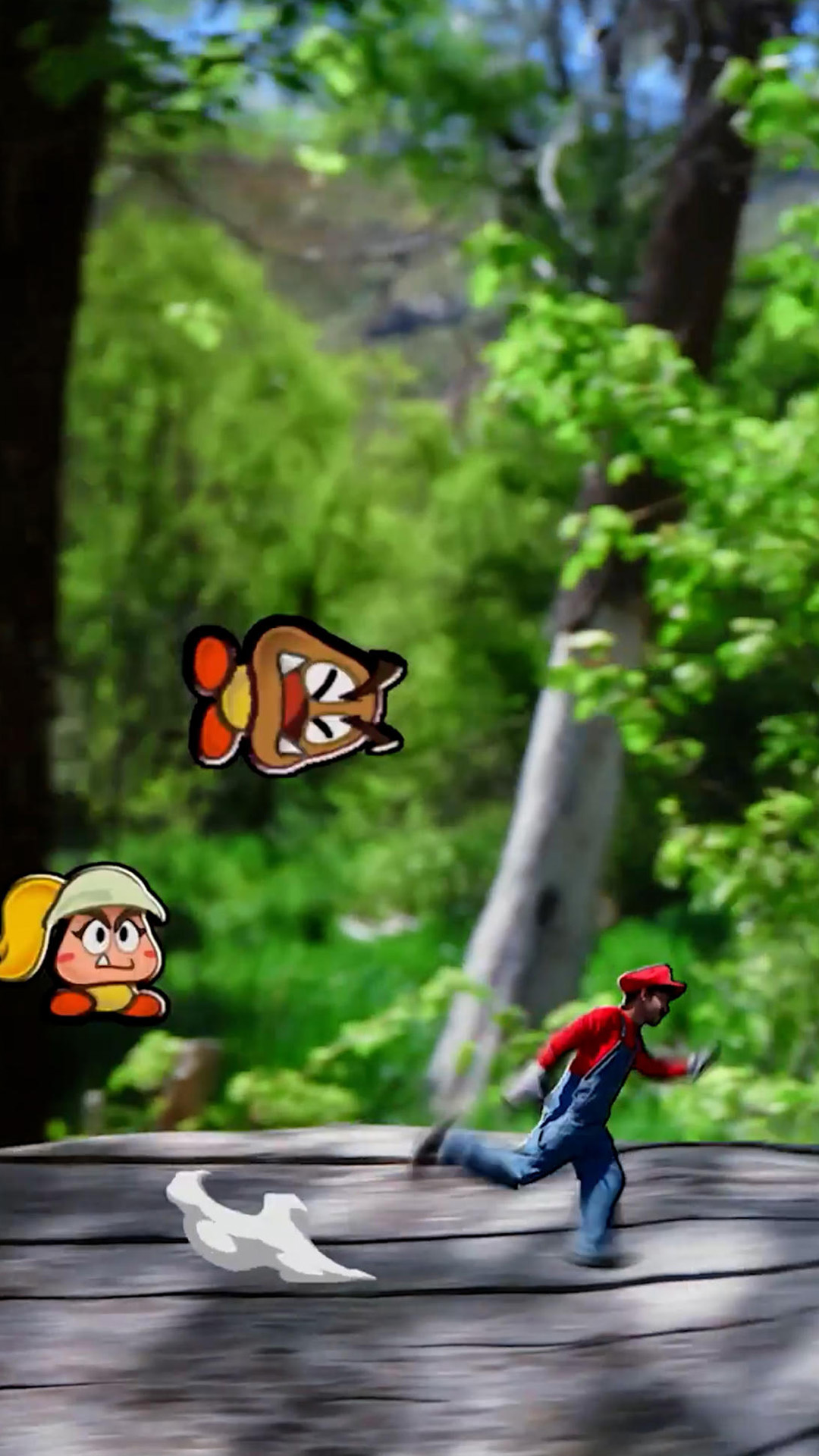Mario turns into a paper airplane in the real world