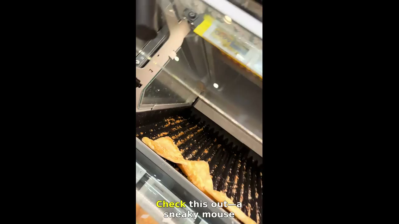 Mouse seen inside self-service bakery display in Altona, Germany