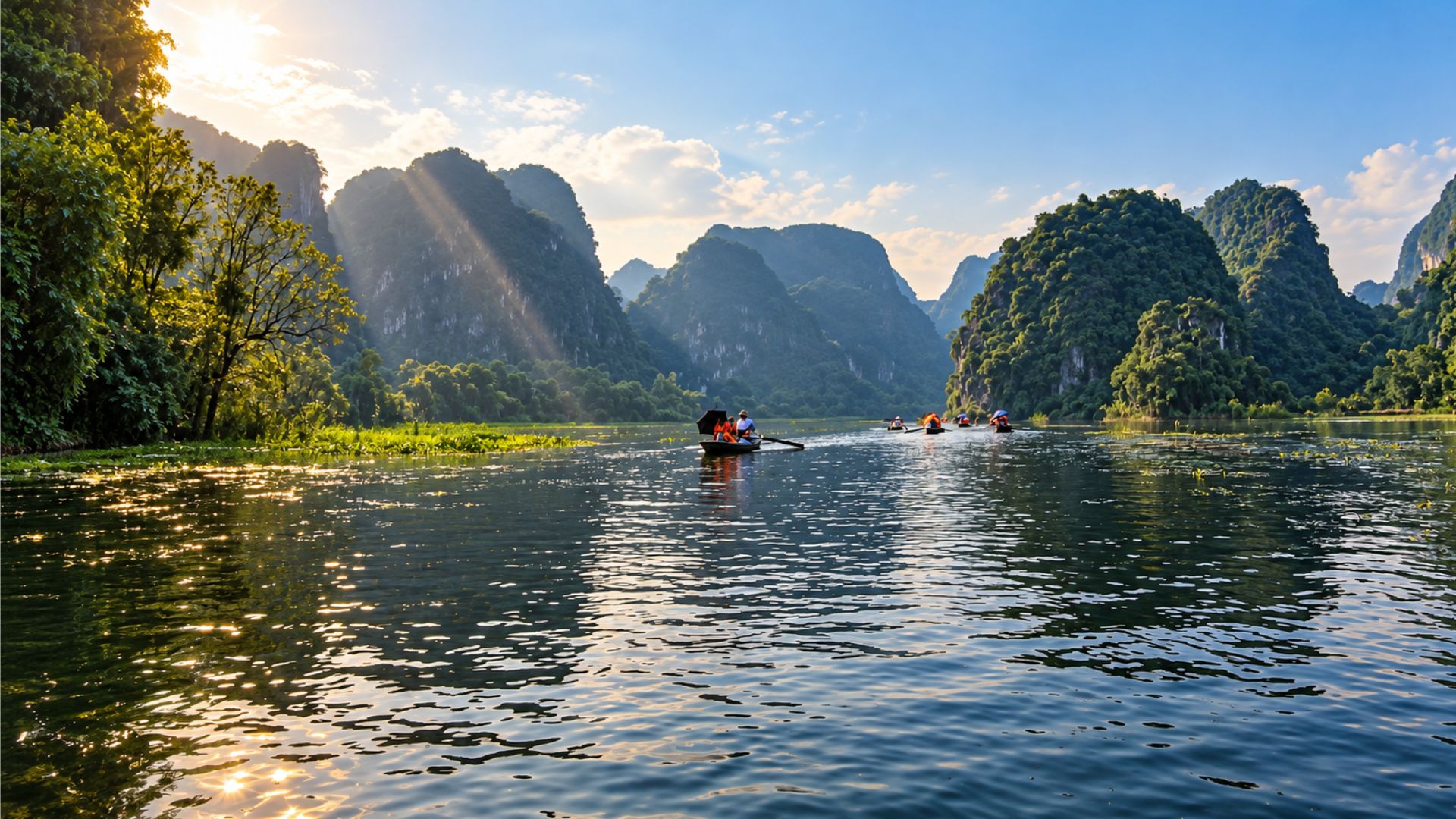 A peaceful boat ride through Vietnam’s green mountain landscape (4K)