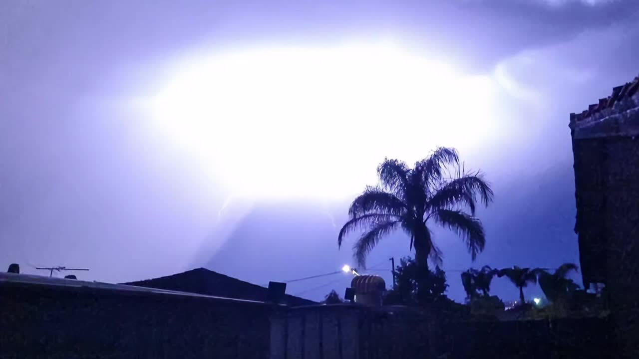 Intense lightning storm illuminates the night sky over Perth, Australia
