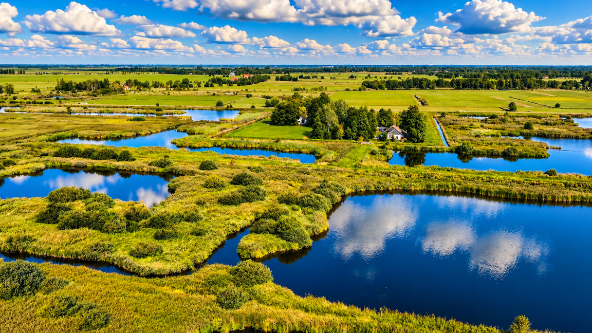 Peaceful paradise of winding rivers and green meadows