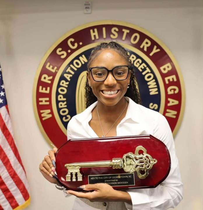 Olympic champion Melissa Jefferson-Wooden receives key to Georgetown